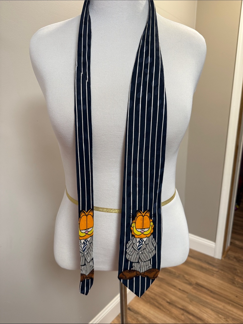 Navy Pinstripe Garfield Novelty Silk Tie Scarf